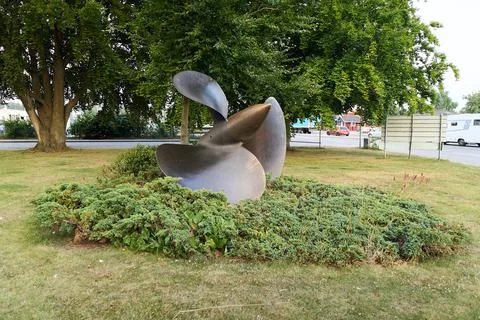 Three bladed propeller monument in the harbor of Nynashamn, Stockholm Stock Photos
