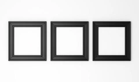 Three blank black photo frames on white wall Stock Illustration