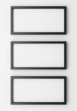 Three blank black photo frames on white wall. 3d illustration Stock Illustration