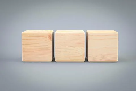 Three blank empty wooden block cubes on luxury gray background. free space fo Stock Illustration