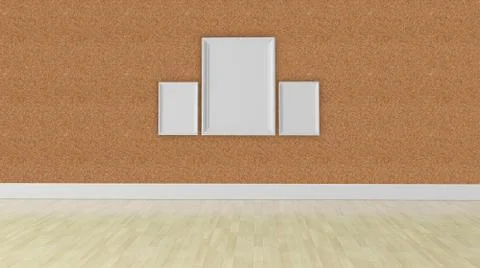 Three blank frame concept, corkboard wall texture 스톡 일러스트