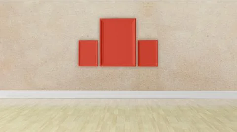 Three blank frame concept, grunge wall texture Stock Illustration