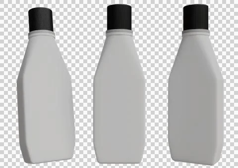 Three blank light gray plastic bottles with black caps  a unique angular Stock Illustration