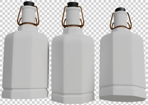 Three blank light gray polygonal bottles with copper-colored caps and handle Illustration