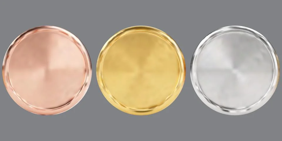 Three blank metallic circular medals in bronze gold and silver colors Stock Illustration