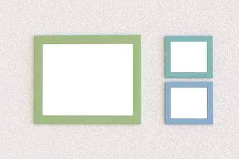 Three blank picture frames hanging on a wall. 3d illustration. Stock Illustration