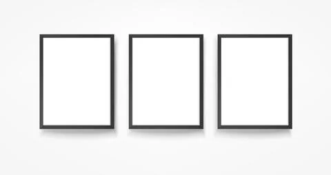 Three blank portrait frames on the wall. 3d vector mockup 스톡 일러스트