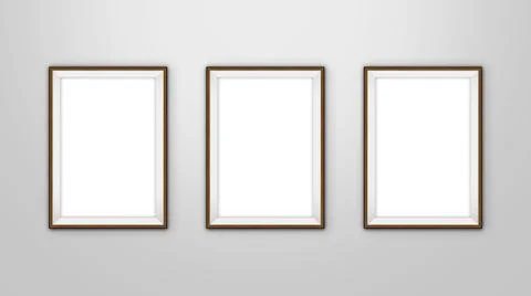 Three blank poster on wall. Gallery, art, exhibit and museum concept 库存照片