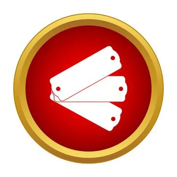 Three blank promo tags icon on red button Stock Illustration