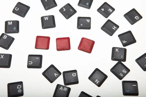 Three blank red buttons on the composed keyboard .. Stock Photos