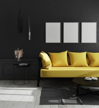 Three blank vertical poster frames mock up in modern luxury living room inter Stock Illustration
