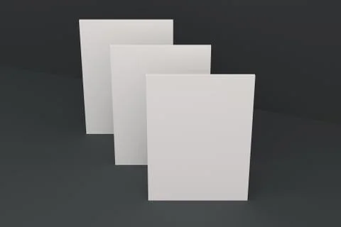 Three blank white closed brochure mock-up on black background Stock Illustration