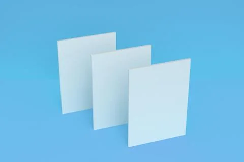 Three blank white closed brochure mock-up on blue background Stock Illustration