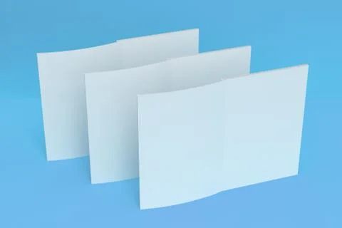 Three blank white open brochure mock-up on blue background Stock Illustration