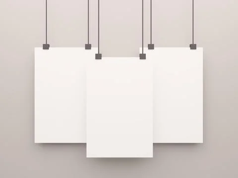 Three blank white posters mockup on gray background. Poster or paper sheet Stock Illustration