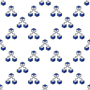 Three Blockchain Blocks vector blue seamless pattern Stock Illustration