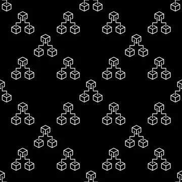 Three Blockchain Blocks vector line seamless pattern. Block-chain background Illustrazione stock