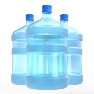 Three blue 19 liter or 5 gallon plastic water bottles or containers isolated Stock Illustration