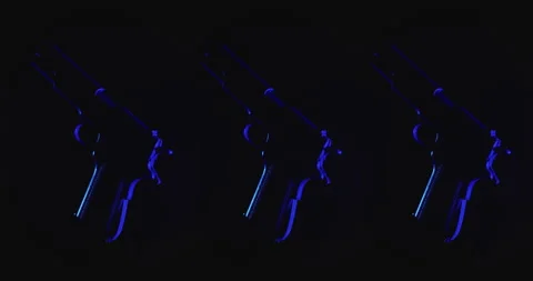 Three blue 3d animated guns against black background Stock Footage 255687908