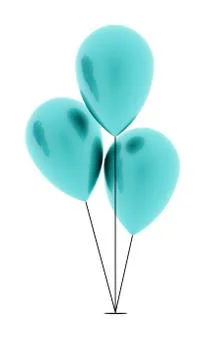Three blue balloons rendered on white background Stock Illustration