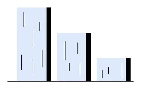 Three blue bars of varying heights on a white background with black outlines. Stock Illustration