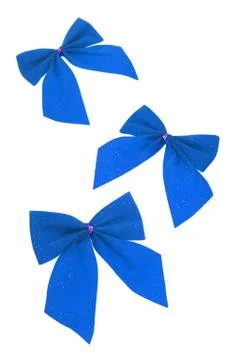 Three blue bow ribbons Stock Photos