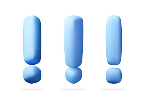 Three blue exclamation mark icons rendered in 3D 스톡 일러스트
