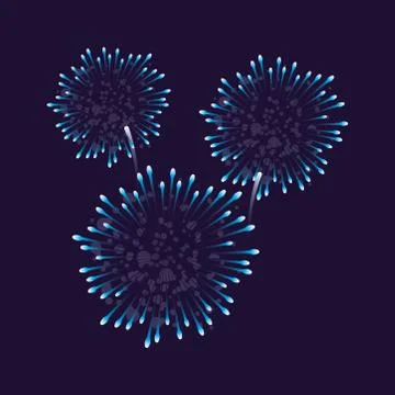 Three blue fireworks splash lights in sky night Stockillustratie