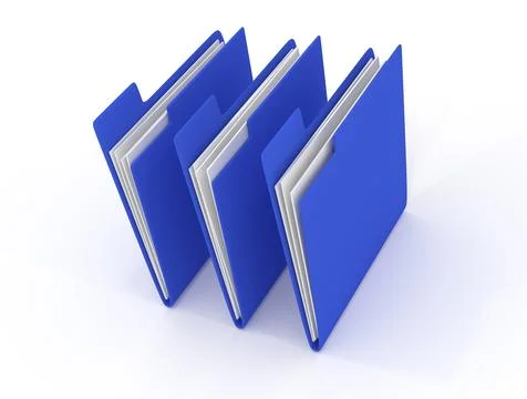 Three blue folder on a white background, 3d rendering 库存插图