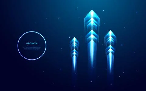 Three blue glow speed arrows rise up. Concept of business target reach Stock Illustration
