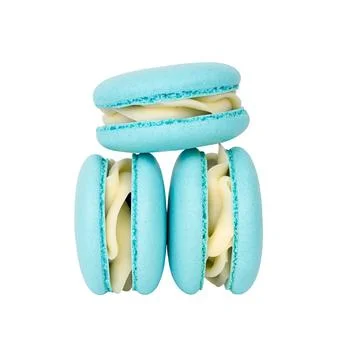 Three blue homemade macarons stack isolated on white Stock Photos