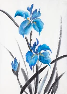 Three blue iris Stock Illustration