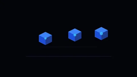 Three blue isometric cubes floating against a solid dark black background Stock Footage 338309775