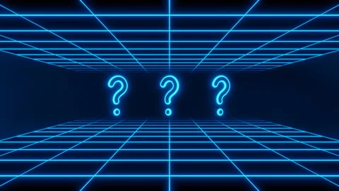 Three blue neon question marks in retro grid tunnel loop animation Stock Footage 234071712