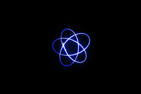 Three blue orbit circle mixed light painting photography. Stock Photos