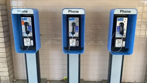 THREE BLUE PAY PHONES August 5th 2024 Sylmar Los Angeles California Stock Footage 305529446