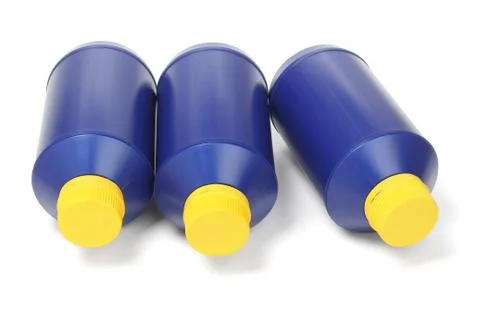 Three Blue Plastic Bottles Stock Photos