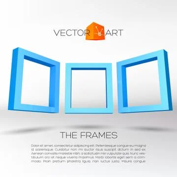 Three blue rectangular 3D frames イラスト素材