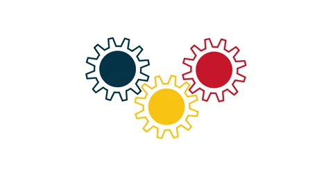 Three Blue, red and yellow gears rotating on white background. 4K resolution Stock Footage 157071121