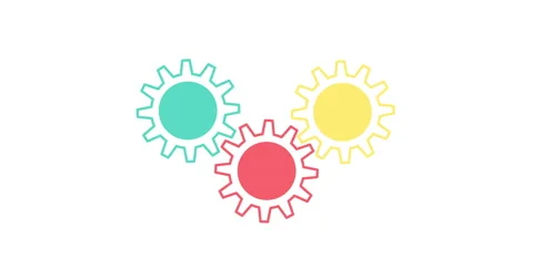 Three Blue, red and yellow gears rotating on white background. 4K resolution Stock Footage 233387679