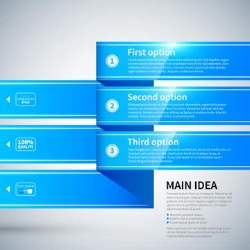 Three blue ribbons with different options. Useful for presentations or charts 스톡 일러스트