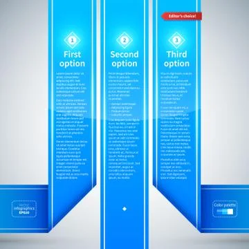 Three blue ribbons with different options. 스톡 일러스트