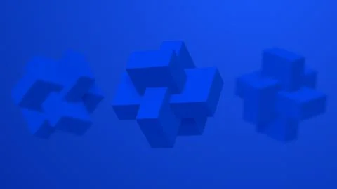 Three blue shapes. Abstract 3d render. Close-up. Illustrazione stock