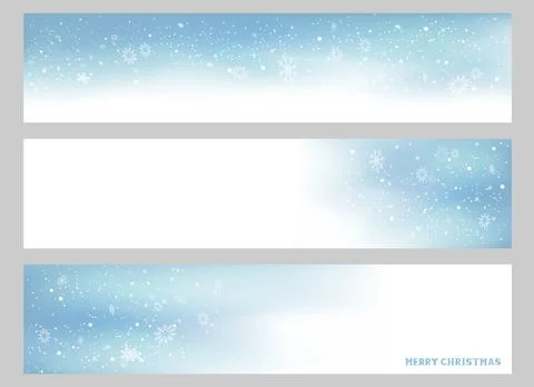 Three blue sky winter banners set with snowfall Stock Illustration
