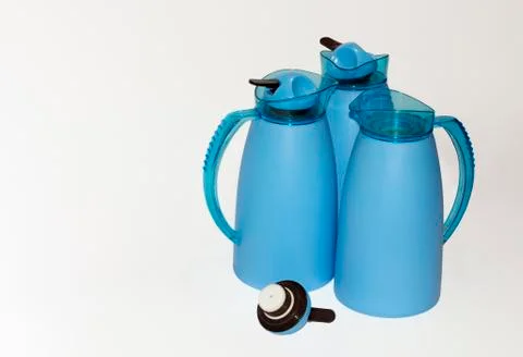 Three blue thermoses Stock Photos