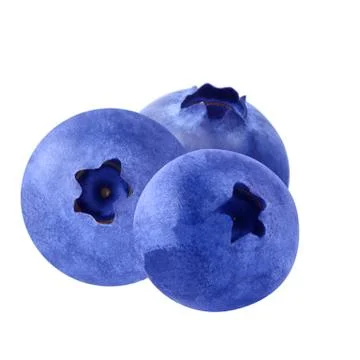 Three blueberries isolated on white background Stock-Fotos