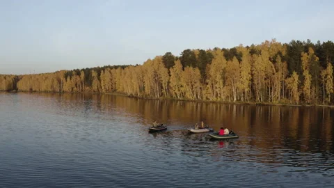 Three boats rowing on the lake Stock-Footage 144741341