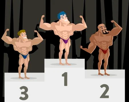 Three bodybuilders on the podium Stock Illustration