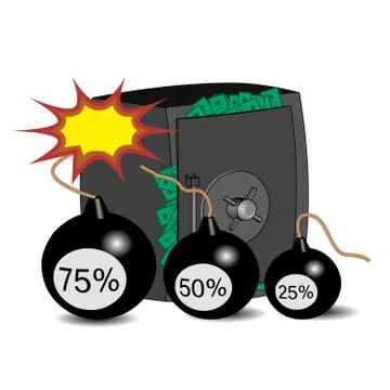 Three bombs are standing next to a safe full of money. Stock Illustration