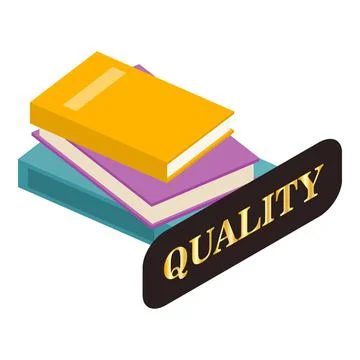 Three book icon isometric vector. Stack of colorful book and quality sign Stock Illustration